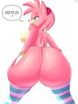  absurd_res amy_rose anthro big_butt black_nose butt clothing eulipotyphlan eyelashes female footwear fur green_eyes hand_on_butt hedgehog hi_res huge_butt looking_at_viewer looking_back mammal mostly_nude pink_body pink_fur sega simple_background socks solo sonic_the_hedgehog_(series) tohilewd 