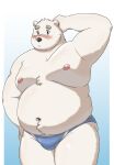  2021 anthro belly black_nose blush bulge clothing fur hi_res humanoid_hands kemono male mammal maron2475 moobs navel nipples overweight overweight_male polar_bear shirane_kan simple_background solo swimwear ursid ursine utau white_body white_fur 