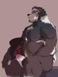  2021 3:4 anthro asian_clothing belly black_nose brown_body brown_fur clothed clothing clxiaoyue east_asian_clothing erection erection_under_clothing fundoshi fur genitals hi_res humanoid_hands japanese_clothing kemono male mammal moobs musclegut nipples overweight overweight_male penis sitting solo underwear ursid white_body white_clothing white_fundoshi white_fur white_underwear 