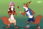  2021 absurd_res anthro black_nose canid canine canon_couple clothing disney duo eyewear female female/female feral fox fur genderswap_(ftm) glasses hi_res hornbuckle humanoid maid_marian male male/female male/male mammal midriff orange_body orange_fur robin_hood robin_hood_(disney) tf_into_fictional_character torn_clothing transformation 