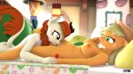  16:9 3d_(artwork) anthro anthroponiessfm applejack_(mlp) asian_mythology autumn_blaze_(mlp) bedroom big_breasts breasts chinese_mythology clothing cowboy_hat cunnilingus cutie_mark digital_media_(artwork) duo earth_pony east_asian_mythology equid equine eye_contact female female/female friendship_is_magic hasbro hat headgear headwear hi_res horse kirin lamp looking_at_another lying mammal my_little_pony mythology navel nude on_back oral pillow pony raised_tail sex source_filmmaker vaginal widescreen 