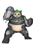  2021 absurd_res anthro belly bernado_alte black_nose canid canine canis domestic_dog fur green_body green_fur hi_res kemono lifewonders live-a-hero male mammal mokdai overweight overweight_male simple_background solo video_games visor white_background 
