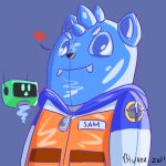  &lt;3 1:1 after_transformation animate_inanimate blue_body blukek clothing goo_transformation heart_reaction hoodie inflatable living_inflatable looking_at_viewer machine male monster pool_toy robot rubber sam_(blukek) solo text text_on_clothing text_on_topwear topwear transformation 