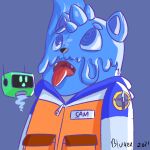  1:1 animate_inanimate blue_body blukek clothing goo_transformation hoodie hypnosis inflatable machine male mind_control monster open_mouth robot rubber sam_(blukek) signature solo spiral_eyes text text_on_clothing tongue topwear transformation 