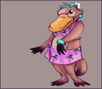  3_toes 4_fingers anthro armband beak bikini brown_body clothing elle_the_platypus eyewear eyewear_on_head feet female fingers flower_on_head mammal monotreme platypus pose simple_background solo standing sunglasses sunglasses_on_head swimwear toes ty_the_tasmanian_tiger_(series) un_genesis video_games 