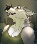  2021 absurd_res anthro breasts butt clothing duo female fur furaffinity green_clothing hi_res holt-odium macro male mammal micro nude open_mouth shirt sketch tank_top text topwear url 