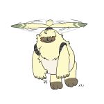  1:1 9999_td ambiguous_gender angoramon anthro bandai_namco digimon digimon_(species) digimon_ghost_game fluffy flying fur hair hair_over_eyes helicopter_ears long_ears simple_background solo white_background yellow_body yellow_fur 