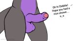  2021 anthro anthrofied balls black_body black_fur crotch_shot dabelette dabelette_(character) dialogue english_text erection fan_character foreskin front_view fur genitals hi_res humanoid_genitalia humanoid_penis male multicolored_body multicolored_fur nintendo noivern nude offscreen_character penis pok&eacute;mon pok&eacute;mon_(species) pok&eacute;morph purple_body purple_fur simple_background solo text two_tone_body two_tone_fur video_games white_background 