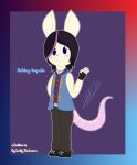  absurd_res animal_humanoid anthro ashley_impala_(maxwell_impala) black_hair blue_clothing blue_jacket blue_topwear bottomwear clothing fingerless_gloves gerbil gloves hair handwear hi_res humanoid jacket male mammal mammal_humanoid mouse_tail murid pants purple_clothing purple_eyes purple_shirt purple_topwear rodent rodent_humanoid sattiaris shirt simple_background solo topwear 