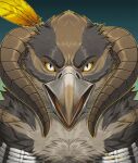  2021 animated avian beak digital_media_(artwork) grey_beak gryphon headshot_portrait looking_at_viewer mythological_avian mythology portrait rogueliger short_playtime smile white_eyes yellow_sclera 