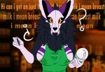  anthro apron apron_only beverage bodily_fluids breasts clothing coffee female green_apron hi_res i_mean_breast_milk meme milk mostly_nude skulldog solo starbucks tocata tocatao 