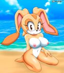  anthro barefoot big_breasts breasts brown_eyes cream_the_rabbit feet female fur genitals hi_res lagomorph leporid lipstick looking_at_viewer makeup mammal multicolored_body multicolored_fur nude pussy rabbit sega sitting smile smiling_at_viewer solo sonic_the_hedgehog_(series) the_knight 
