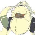  1:1 9999_td ambiguous_gender angoramon anthro bandai_namco belt digimon digimon_(species) digimon_ghost_game fluffy fur hair hair_over_eyes long_ears neck_tuft simple_background solo tuft white_background yellow_body yellow_fur 