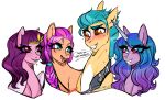  absurd_res alpha_channel badge blue_eyes blue_hair blush braided_hair braided_ponytail brown_eyes dialogue english_text equid equine green_hair group hair hasbro hi_res hitch_trailblazer_(mlp) horn horse izzy_moonbow_(mlp) mammal mlp_g5 my_little_pony nekomellow pegasus pipp_petals_(mlp) pony ponytail purple_eyes purple_hair sash smile sunny_starscout_(mlp) text unicorn wings 