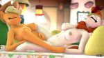  16:9 3d_(artwork) anthro anthroponiessfm applejack_(mlp) asian_mythology autumn_blaze_(mlp) bed bed_sheet bedding bedroom big_breasts breasts chinese_mythology cowgirl_position digital_media_(artwork) duo earth_pony east_asian_mythology equid equine female female/female friendship_is_magic from_front_position furniture hasbro hi_res horse kirin lamp leaning leaning_back light mammal my_little_pony mythology navel nude on_bottom on_top open_mouth pillow pony sex source_filmmaker sunlight tribadism vaginal widescreen window 