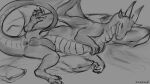  16:9 2020 4_toes anus artist_name balls black_and_white black_eyes claws digital_sketch dradmon dragon eryol feet feral flaccid genitals grey_anus grey_arms grey_background grey_balls grey_body grey_claws grey_ears grey_face grey_feet grey_horn grey_nose grey_penis grey_pillow grey_scales grey_tail grey_wings half-erect hi_res horn humanoid_genitalia humanoid_penis lying male membrane_(anatomy) membranous_wings monochrome on_pillow on_side one_leg_up penis pillow prehensile_tail presenting presenting_anus presenting_balls presenting_penis prick_ears pupils quadruped raised_leg raised_tail reptile scales scalie sharp_claws side_view signature simple_background slit_pupils smile solo spread_legs spread_wings spreading toe_claws toes western_dragon widescreen wings 