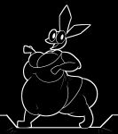  anthro big_breasts big_butt black_and_white black_background blob_(disambiguation) breasts butt cleavage clothed clothing digital_media_(artwork) female hi_res huge_breasts huge_butt lagomorph leporid long_ears looking_at_viewer mammal monochrome morbidly_obese navel nidolnorris obese open_mouth overweight overweight_anthro overweight_female partially_clothed shirt simple_background smile solo thick_thighs topwear vib-ribbon vibri video_games walking wide_hips 