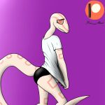  1:1 albino anthro arm_markings biped black_clothing black_panties black_underwear clothed clothing clothing_pull colubrid corn_snake cornelia_(glacierclear) covering covering_crotch covering_self facial_markings female glistening glistening_clothing glistening_panties glistening_underwear head_markings how-about lampropeltini leg_markings long_neck looking_at_viewer markings orange_sclera panties pink_body pink_eyes pink_scales pink_stripes pulling_shirt_down rat_snake red_eyes reptile reptile_tail scales scalie shirt shirt_pull shy simple_background slim smile snake solo stripes tail_markings tan_body tan_sclera topwear topwear_pull underwear white_clothing white_shirt white_topwear 