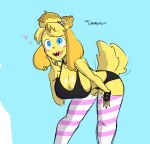  absurd_res animal_crossing anthro bent_over big_breasts bra breasts canid canine canis cleavage clothed clothing domestic_dog female fingerless_gloves footwear gloves handwear hi_res huge_breasts isabelle_(animal_crossing) legwear looking_at_viewer mammal nintendo open_mouth open_smile panties pattern_clothing pattern_footwear pattern_legwear pattern_socks sharp_teeth simple_background sketch smile socks solo striped_clothing striped_footwear striped_socks stripes teeth tommyowo underwear video_games 