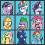 1:1 andy_price applejack_(mlp) blue_background bust_portrait crown disgust dragon equid equine facepalm female fluttershy_(mlp) friendship_is_magic hasbro headshot_portrait horn horse looking_at_viewer male mammal multiple_images my_little_pony open_mouth pinkie_pie_(mlp) pony portrait princess_celestia_(mlp) princess_luna_(mlp) rainbow_dash_(mlp) rarity_(mlp) shaded silly_face simple_background smile smug_expression smug_face smug_grin solo spike_(mlp) tiara twilight_sparkle_(mlp) unicorn unicorn_horn 