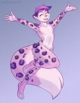  absurd_res anthro big_tail drewby_(drewby) felid fluffy fluffy_tail fur giaru_(artist) girly happy hi_res male mammal pantherine paws pink_body pink_fur purple_body purple_fur slim smile snow_leopard solo video_games 