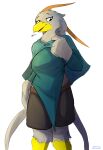 absurd_res anthro avian beak bird bottomwear clothing digital_media_(artwork) feathers female hi_res looking_at_viewer shaded solo talons the-minuscule-task topwear white_body white_feathers 