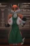  2021 2:3 3d_(artwork) 5_fingers alice_(gold97fox) anthro apron apron_only areola black_body black_fur blue_eyes breasts canid canine cheek_tuft chest_tuft clothing container cup digital_media_(artwork) exposed_breasts facial_tuft female fingers fox fur gold97fox green_apron green_clothing hi_res holding_cup holding_object holding_pen i_mean_breast_milk looking_at_viewer mammal meme menu mostly_nude nipples orange_body orange_fur pen pink_nipples portrait red_fox solo source_filmmaker starbucks tuft white_body white_fur 