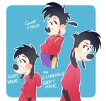  anthro black_eyes black_nose blue_background blush canid canine canis clothed clothing disney domestic_dog goof_troop half-closed_eyes hands_in_pockets looking_at_viewer male mammal max_goof narrowed_eyes pockets simple_background solo unknown_artist white_background 