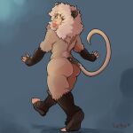  1:1 2021 5_toes absurd_res anthro arms_out butt didelphid feet female hi_res looking_back lurkin mammal marsupial nude solo thick_thighs toes tongue tongue_out walking 