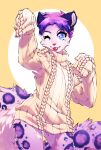  anthro baggy_clothing big_tail clothing drewby_(drewby) felid fluffy fluffy_tail fur girly hi_res lovelesskiax male mammal oversized_sleeves oversized_sweater pantherine pink_body pink_fur purple_body purple_fur slim snow_leopard solo sweater topwear 