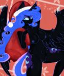  abstract_background anthro big_breasts breasts christmas christmas_clothing christmas_headwear clothing cutie_mark equid equine ethereal_hair female friendship_is_magic genitals hat headgear headwear hi_res holidays horn looking_aside mammal my_little_pony nightmare_moon_(mlp) nude pussy raised_leg sack santa_hat solo spread_wings synthsparkle winged_unicorn wings 