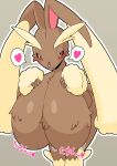  &lt;3 2021 absurd_res anthro big_breasts black_pupils black_sclera blush breast_tuft breasts brown_body brown_breasts brown_ears brown_fur female fur fur_tuft heart_after_text heart_reaction hi_res huge_breasts hyper hyper_breasts looking_at_viewer lopunny nintendo nishiki_(artist) nude pink_eyes pink_inner_ear pink_text pok&eacute;mon pok&eacute;mon_(species) pupils seductive solo speech_bubble text text_with_heart tuft video_games 