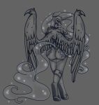  absurd_res anthro butt equid equine ethereal_hair ethereal_tail female folded_wings friendship_is_magic hi_res horn looking_back mammal my_little_pony nightmare_moon_(mlp) rear_view simple_background skimpy_armor solo synthsparkle winged_unicorn wings 