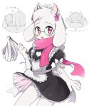  &lt;3 2021 5:6 anthro blush bovid bulge caprine clothed clothing deltarune duo eyewear frilly fur glasses goat headdress headgear headwear hi_res japanese_text maid_uniform male mammal open_mouth panties porygonleft ralsei ribbons scarf simple_background solo text undertale_(series) underwear uniform upskirt video_games white_background white_body white_fur 