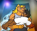  anthro canid canine canis clothed clothing digital_media_(artwork) duo eonyn_lamuril fur hair human interspecies kanen_jinn male male/male mammal muscular muscular_male nsfwsharkdragon simple_background wolf 