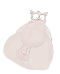  absurd_res anthro ball_tuft balls big_balls blush chubby_male domestic_cat eyewear felid feline felis flaccid gayboiarts genitals glasses hands_behind_back hi_res looking_at_viewer male mammal nervous nude overweight penis solo tuft wide_hips 