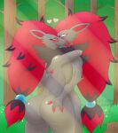  &lt;3 anthro big_breasts big_butt blue_eyes blush breast_squish breasts butt butt_grab canid canine chest_tuft claws cuddling curvy_figure dgfox digital_media_(artwork) duo embrace female forest fox fur grey_body grey_fur hand_on_butt happy hi_res hug looking_at_another male male/female mammal nintendo plant pok&eacute;mon pok&eacute;mon_(species) romantic romantic_couple shrub smile squish sunrays thick_thighs tree tuft video_games voluptuous wide_hips zoroark 
