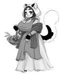  amelie_(jinx_doodle) anthro apron basket big_breasts big_eyes breasts clothed clothing container detailed dress farm farmer felid feline female fluffy fluffy_tail fur hi_res hood huge_breasts inner_ear_fluff jinx_doodle looking_at_viewer mammal paws sketch smile solo thick_thighs tuft wide_hips 
