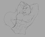  6:5 abs absurd_res anthro asim_(kamex) canid canine canis digital_media_(artwork) domestic_dog fur hi_res jackal looking_at_viewer male mammal monochrome muscular muscular_anthro muscular_male nude sinna_roll smile solo 