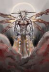  angel bottomwear bovid caprine caprine_demon clothed clothing cloud demon grey_hair hair halo hi_res horn male mammal multi_arm multi_limb muscular muscular_male religious_clothing skirt skull_head solo topless topless_male unknown_artist 