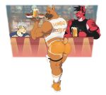  2021 alcohol anthro beer beverage big_butt bit-bite blep bottomwear butt canid canine canis clothing container cup domestic_dog english_text femboy_hooters fish food footwear hi_res himbo himbo_hooters holding_object holding_plate hooters_uniform hotpants hybrid legband looking_at_viewer looking_back looking_back_at_viewer male male_focus mammal marine money muscular muscular_anthro muscular_male narrowed_eyes pit_bull pj_(pittiepj) plate restaurant scott_(bit-bite) shark shirt shoes shorts smile socks standing tank_top text text_on_clothing text_on_shirt text_on_tank_top text_on_topwear thighband tongue tongue_out topwear waiter working 