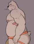  2021 anthro belly black_nose blush bodily_fluids bulge butt clothing hi_res humanoid_hands jockstrap kemono male mammal moobs nipples overweight overweight_male simple_background solo sweat underwear ursid whitebeast20 