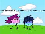  4:3 ambiguous_gender battle_for_dream_island deltarune dialogue dinosaur duo english_text human kris_(deltarune) kris_where_are_we mammal meme object_shows popperthevixen profanity reptile scalie susie_(deltarune) tagme text undertale_(series) video_games waddling_head 