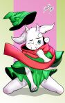  anthro bovid caprine clothing covering covering_crotch covering_self deltarune digital_media_(artwork) fur goat hi_res looking_at_viewer male mammal one_eye_closed ralsei smoothlabs solo undertale_(series) video_games white_body white_fur 