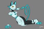  absurd_res arashidrgn blue_hair deltarune felid feline female floating_hands hair hi_res machine mammal robot smile solo tasque_manager thick_thighs undertale_(series) video_games yellow_eyes 