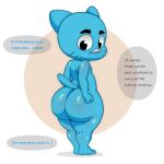  1:1 anthro big_butt blue_body blue_fur butt cartoon_network domestic_cat english_text felid feline felis fur gumball_watterson hi_res humanoid looking_back lube lube_in_ass lube_on_butt male mammal medical_examination nude overweight solo tacoghastly text the_amazing_world_of_gumball toony 