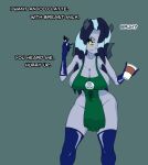  apron apron_only big_breasts breasts clothing container cup female florida-milfs gloves green_apron handwear hi_res horn humanoid i_mean_breast_milk leggings legwear marker meme mostly_nude snow_witch_(diablo_1) solo starbucks succubus text wings 