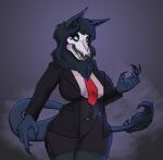  anthro bone bottomwear business_suit canid canine canis claws clothing dress_shirt fangs female malo mammal marsh_(marshthemalo) necktie scp-1471 scp-1471-a scp_foundation shirt skirt skull solo suit tail_tuft topwear tuft victordantes wolf 