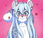  2d_animation animated anthro blush digital_media_(artwork) felid fur hair looking_at_viewer low_res male mammal masahikoko pantherine resine short_playtime simple_background smile snow_leopard solo spots spotted_body white_body white_fur 