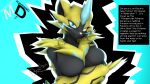  16:9 3d_(artwork) anthro arms_under_breasts blue_background breast_squish breasts description digital_media_(artwork) english_text female hi_res legendary_pok&eacute;mon metaldolphin nintendo pok&eacute;mon pok&eacute;mon_(species) simple_background smug solo source_filmmaker squish text video_games widescreen zeraora 